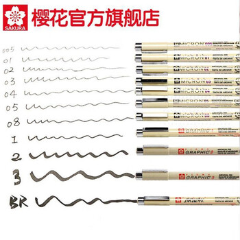 樱花（SAKURA）勾线笔5支装 美术绘画素描专营针管笔01 03 08 05 005