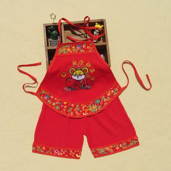 夏季红男女婴儿肚兜婴幼儿小孩红色宝宝满月百日连脚庆生送记鼠你好运