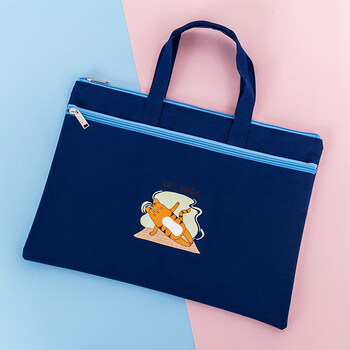 袋补课包儿童卡通可爱韩版美术袋男女装书本手提包资料袋藏蓝瑜伽猫