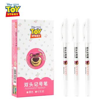 迪士尼（Disney）勾线笔美术黑色双头多用油性记号笔签字笔儿童学生描线绘画勾线笔10支/盒草莓熊DM21416T画画笔