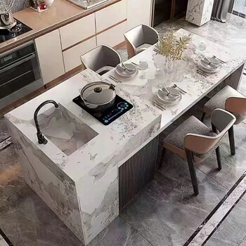 岛台餐桌一体 厨房中岛台带储物柜水槽极简岛台餐桌一体成品吧台餐台