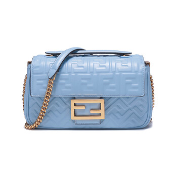 fendi芬迪 女士baguette系列浅蓝色ff图案羊皮革法棍手提单肩斜挎包
