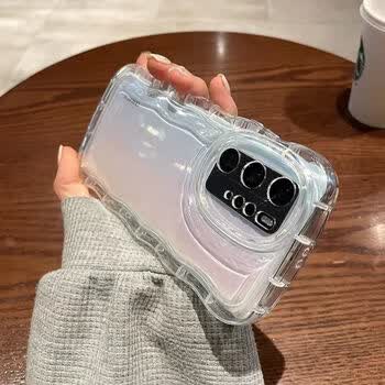 妙之选简约波浪透明壳oppoa96/a97手机壳a72/a55/a32气囊reno8/7/6/5