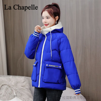 sport拉夏贝尔新款羽绒服衣女短款加厚服版宽松秋冬季学生外套 蓝色 m