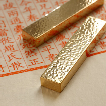 【全网低价】弘梅锥纹镇尺镇纸 黄铜创意多功能可爱压纸文镇毛笔笔架 文房四宝礼品把玩铜器摆件