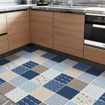 厨房地垫防水防油地板垫免洗可擦满铺防滑脚垫门口入户和风印花皮革90