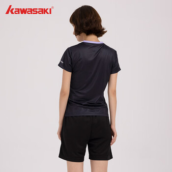 川崎（KAWASAKI）羽毛球服女款款专业运动V领短袖+短裤套装B2813 黑色 3XL