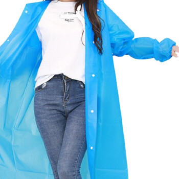 工者 雨衣防水加厚EVA半透明非一次性应急带帽雨披长袖连体雨衣长款可定制 EVA超厚15丝 蓝