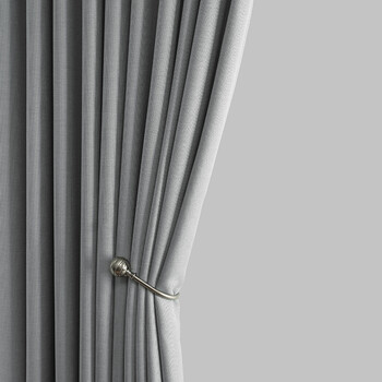 客厅卧室防晒全遮光布窗帘遮光隔热米粒麻浅灰色宽15高22一片打孔式