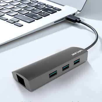 睿因（Wavlink）有线笔记本台式机千兆网卡以太网外置USB3.0扩展HUB3口分线器RJ45网线接口转换器 3031G