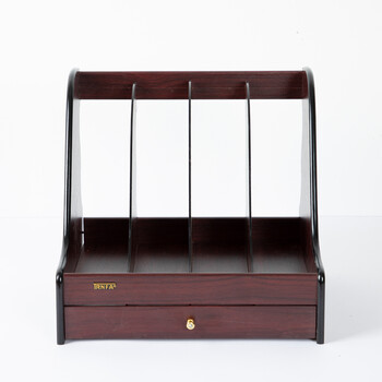 信发 TRNFA TN-8104  木质办公桌面文件框 高档四格带抽屉木质资料架 文件架 杂志书架 书立