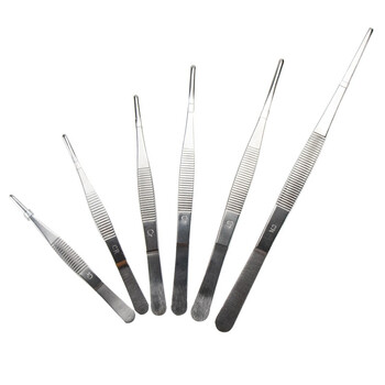 海斯迪克 HKCL-214 不锈钢镊子 加厚带齿用圆头防滑辅料敷料镊直镊 外科组织手术镊 25cm敷料镊