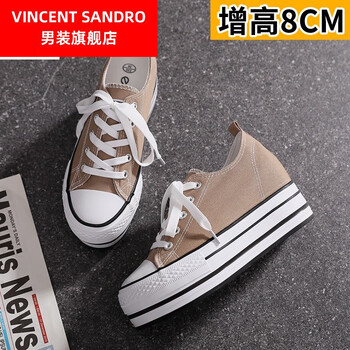 vincentsandro2023春秋季新款内增高帆布鞋厚底松糕女鞋韩版休闲板鞋