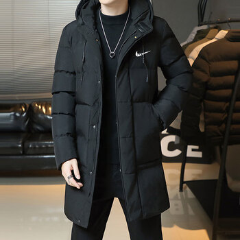耐克冬季棉衣男中长款连帽加厚保暖青年大码羽绒服棉服外套黑色nk9788