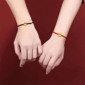watchthis wt足金黄金手链女平安扣情侣款转运珠手绳生日礼物金手链