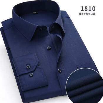 春季男士蓝色平纹长袖衬衫商务休闲免烫职业装天蓝色衬衣 1810 38