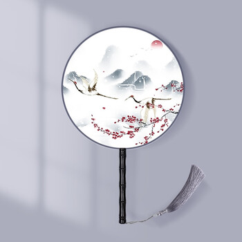 团扇儿童古风扇子夏天舞蹈扇女式中国风汉服旗袍古风古典流苏圆扇 鹤