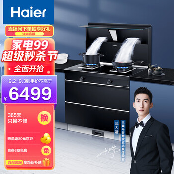 海尔（Haier）集成灶消毒柜 集成灶一体式 双腔油烟机精准吸烟灶联动 医疗级消毒柜 京馨系列顶超薄近吸DQ1X
