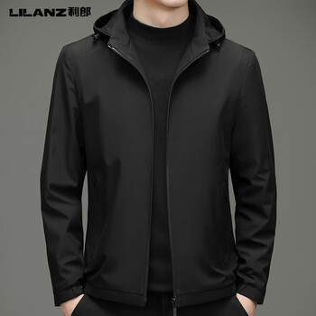 利郎lilanz夹克外套男2023年春夏季中年男士商务休闲连帽上衣纯色茄克