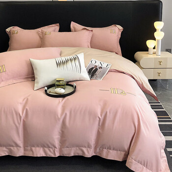 甲挥戈60支长绒棉贡缎双拼纯色全棉床上四件套纯棉床单4件套挚爱豆沙