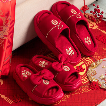 模霸hz结婚拖鞋喜庆娘家陪嫁物品备婚婚鞋一对新婚情侣红色用品婚礼