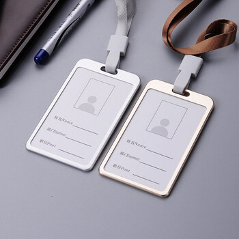 套脖子照片挂卡2018银色双面证件套不锈钢工作牌工作证卡套带挂绳套