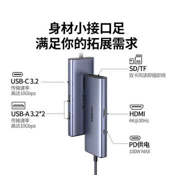绿联 Type-C扩展坞USB-C转换器拓展坞HDMI网线转接头HUB通用笔记本平板【USB3.2+读卡器+HDMI】15531
