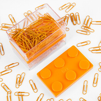 飞兹(fizz)29mm160枚装金属回形针积木盒装不易生锈彩色发票文件曲别针财会办公用品橙色 FZ21907 