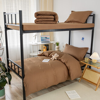高中学生用纯色单人被子被套床单大学住宿军训床上用品全套 棕色 0