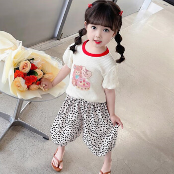 小女孩两件套夏季儿童套装女童童装一岁宝宝衣服米色120cm建议体重