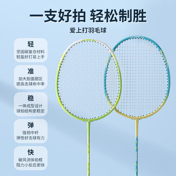 匹克 羽毛球拍对拍碳复合耐打成人学生套装训练比赛拍 海蓝/酸绿