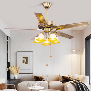 风扇灯吊扇灯餐厅电扇灯大风力家用客厅欧式带灯风扇吊灯吊扇一体 48