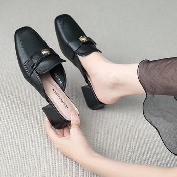 tata  glare她他 包头半拖鞋女夏外穿气质法式穆勒方头粗跟复古舒适