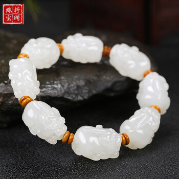 梓珊珠宝新疆和田玉羊脂白玉貔貅手链天然玉石男士转运珠手串