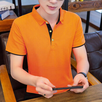 男士polo衫潮流翻领夏季修身休闲半截袖上衣服保罗衫男装 橙色 m