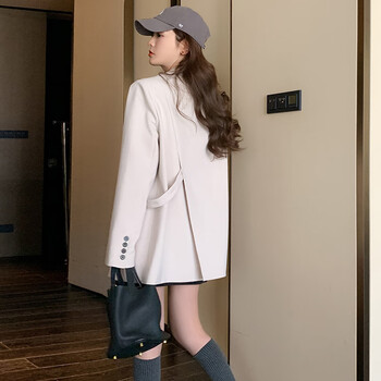 京蝌蝌网红西装外套女春秋设计感炸街垂感西服潮米白色s80100斤
