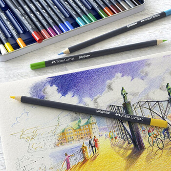 辉柏嘉(Faber-castell)油性彩铅36色礼盒装学院级绘画套装蓝铁盒Goldfaber214736美术生专用写生画画笔 辉柏嘉(Faber-castell)油性彩铅36色礼盒装学院级绘画套装蓝铁盒Goldfaber214736美术生专用写生画画笔