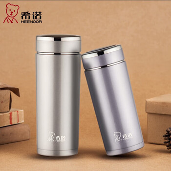 希诺（heenoor）大容量保温杯400ml高档水杯带滤网细长便携车载铂金色XN-3011