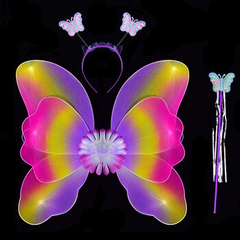 翅膀道具儿童奇妙仙子精灵花仙子背饰表演魔法仙女棒双层彩虹紫色翅膀