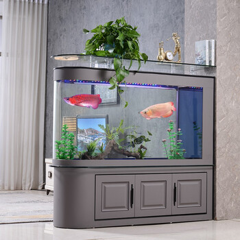 金点尚品轻奢屏风鱼缸底部过滤水族箱u型子弹头隔断生态金鱼缸1.2米1.