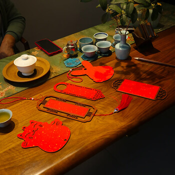 一海堂 文化家居木质挂饰 中国风雕刻挂件 对联洒金万年红宣纸可手写DIY书法空白木质对联节庆装饰 好运连连款