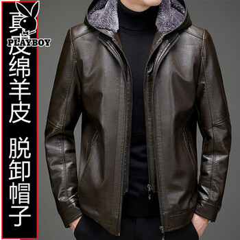 花花公子海宁绵羊皮真皮皮衣男冬季皮毛一体男皮夹克外套加绒加厚大码
