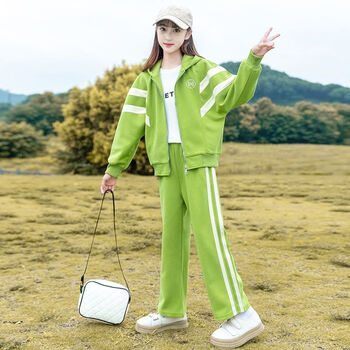 童春秋款棒球服女孩运动两件套潮绿色套装外套裤子160适合身高155左右