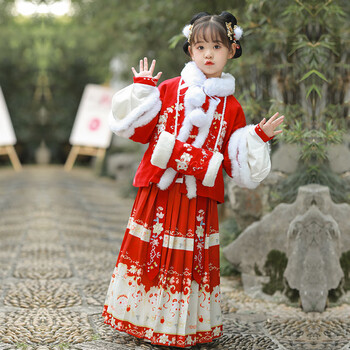 史努比童装拜年服女童汉服冬款415岁儿童女宝宝过年服小女孩古装新年