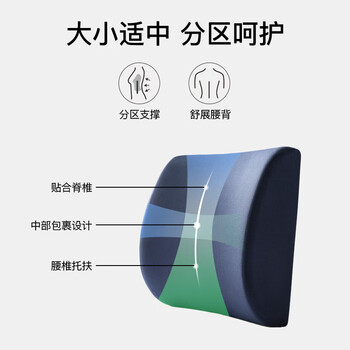 皮尔卡丹（pierre cardin）方形记忆棉腰靠 靠背办公室汽车学生椅子靠垫腰托腰椎靠背垫 青