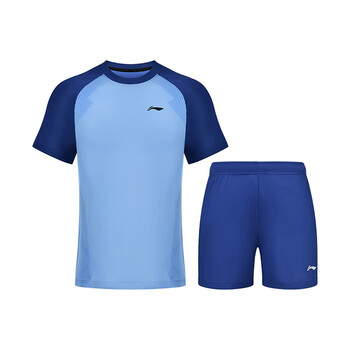 李宁（LI-NING）乒乓球服短袖男女比赛服速干训练套装运动服两件装 蓝/紫 3XL 