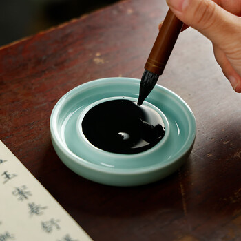 【全网低价】弘梅陶瓷小砚台 多功能墨碟笔搁笔架墨池 文房四宝毛笔书法笔舔