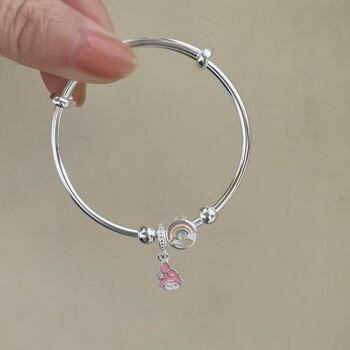 鹿藤银可爱兔子手镯女儿童学生实心光面银镯子本命年生日右配礼右右配