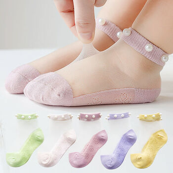 萝田儿童袜子春夏季薄款女孩棉袜中小童网眼透气水晶船袜宝宝婴儿短袜
