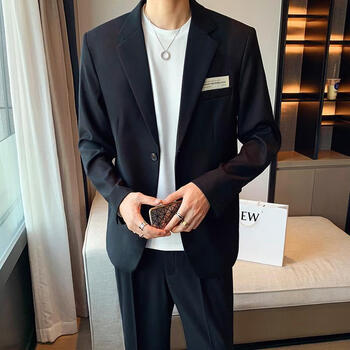 由页子韩国气质设计感西装男套装休闲痞帅潮牌炸街西服外套 黑色(单件